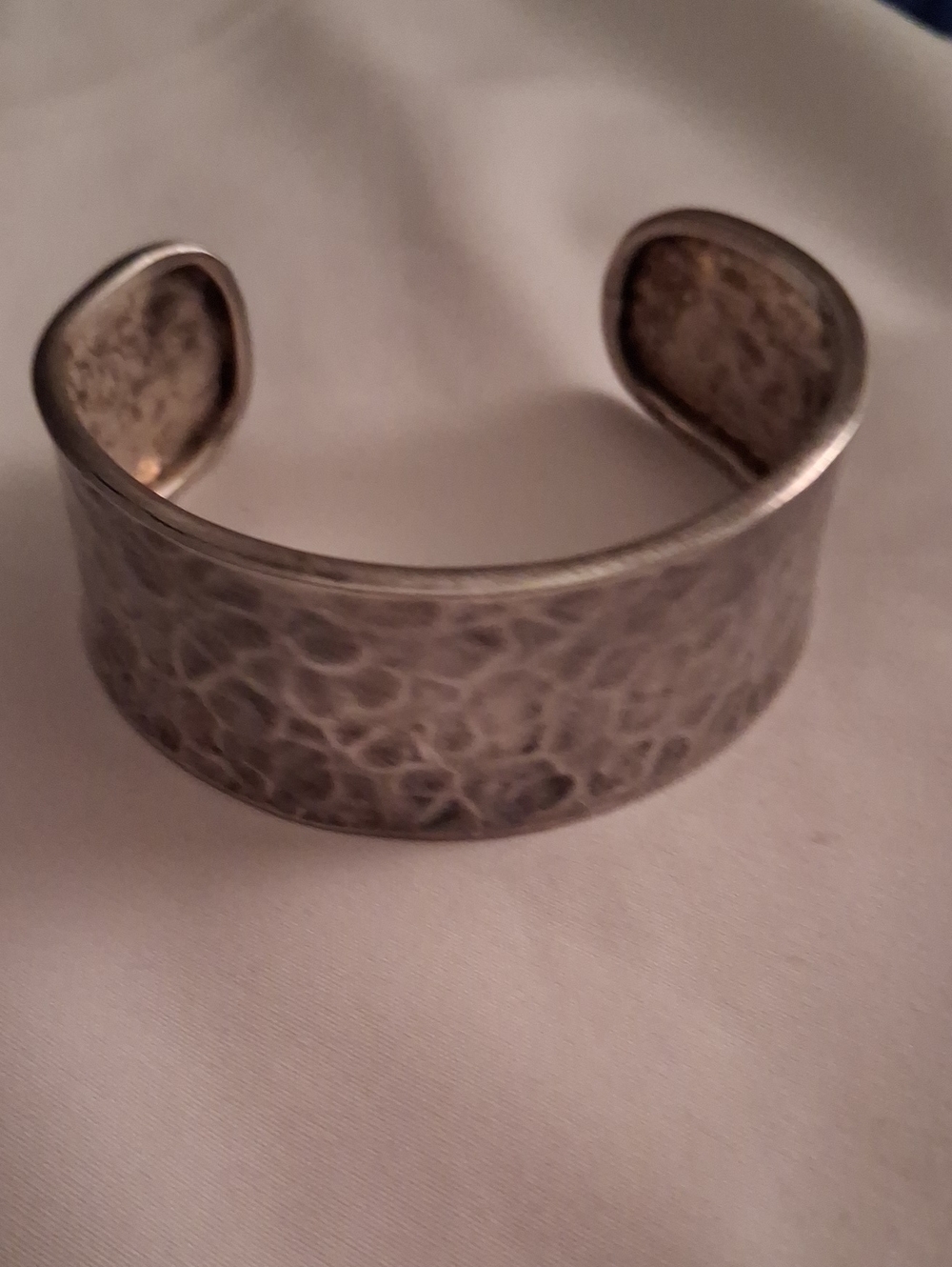 Hammered Metal Cuff Bracelet - Silver Tone